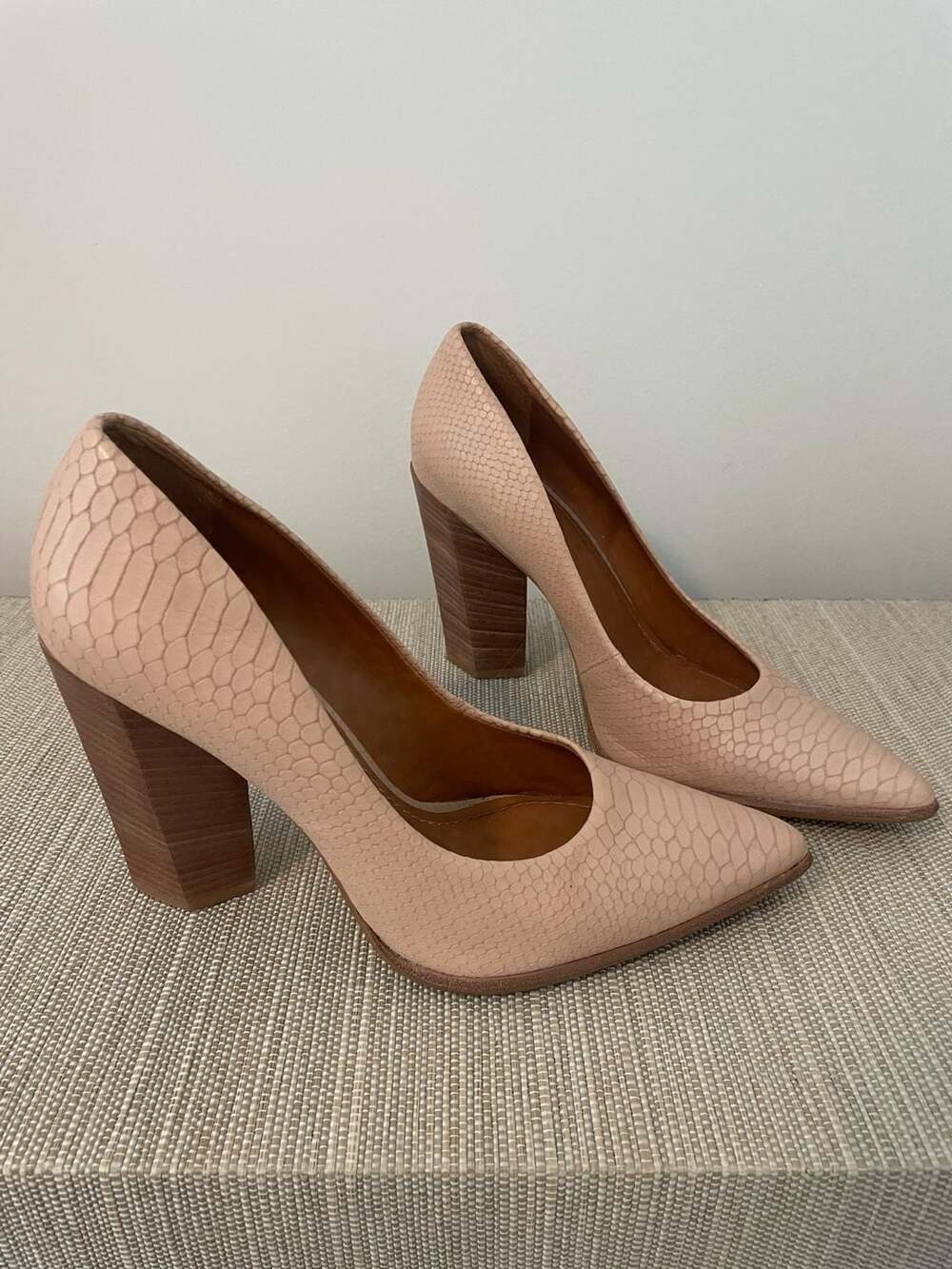 Carrano Blush Snake Embossed and Block Wood Heel Pumps